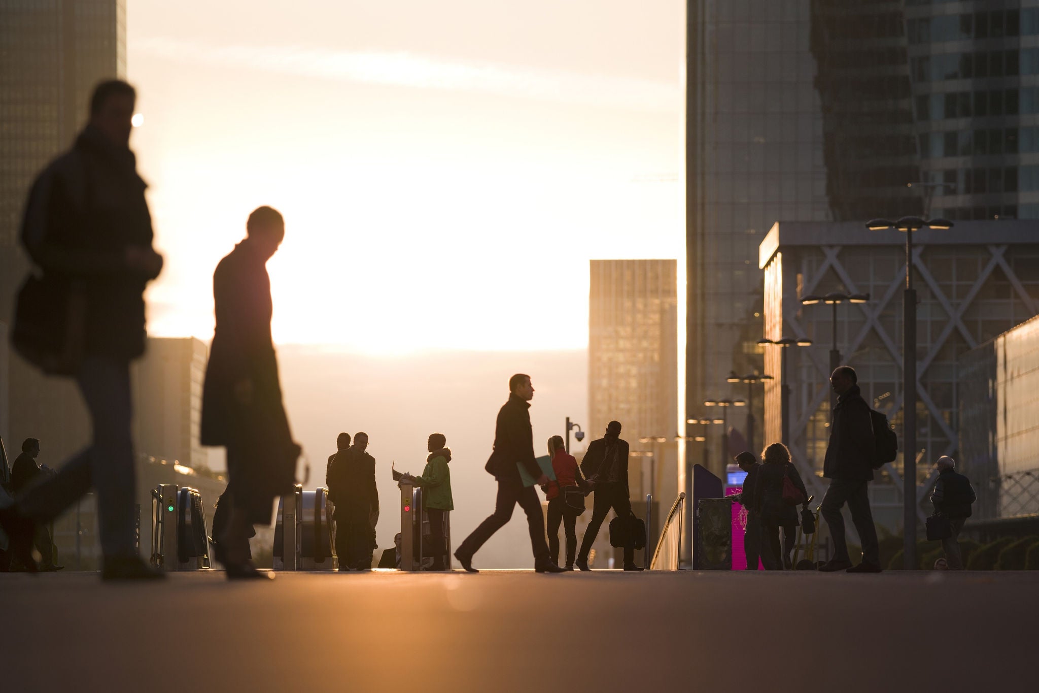 Morning commute at business district of Paris, France